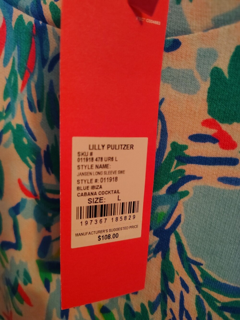Lilly Pulitzer Size LG Blue Ibiza Cabana Cocktail Jansen Long Sleeve Sweater - Picture 8 of 8
